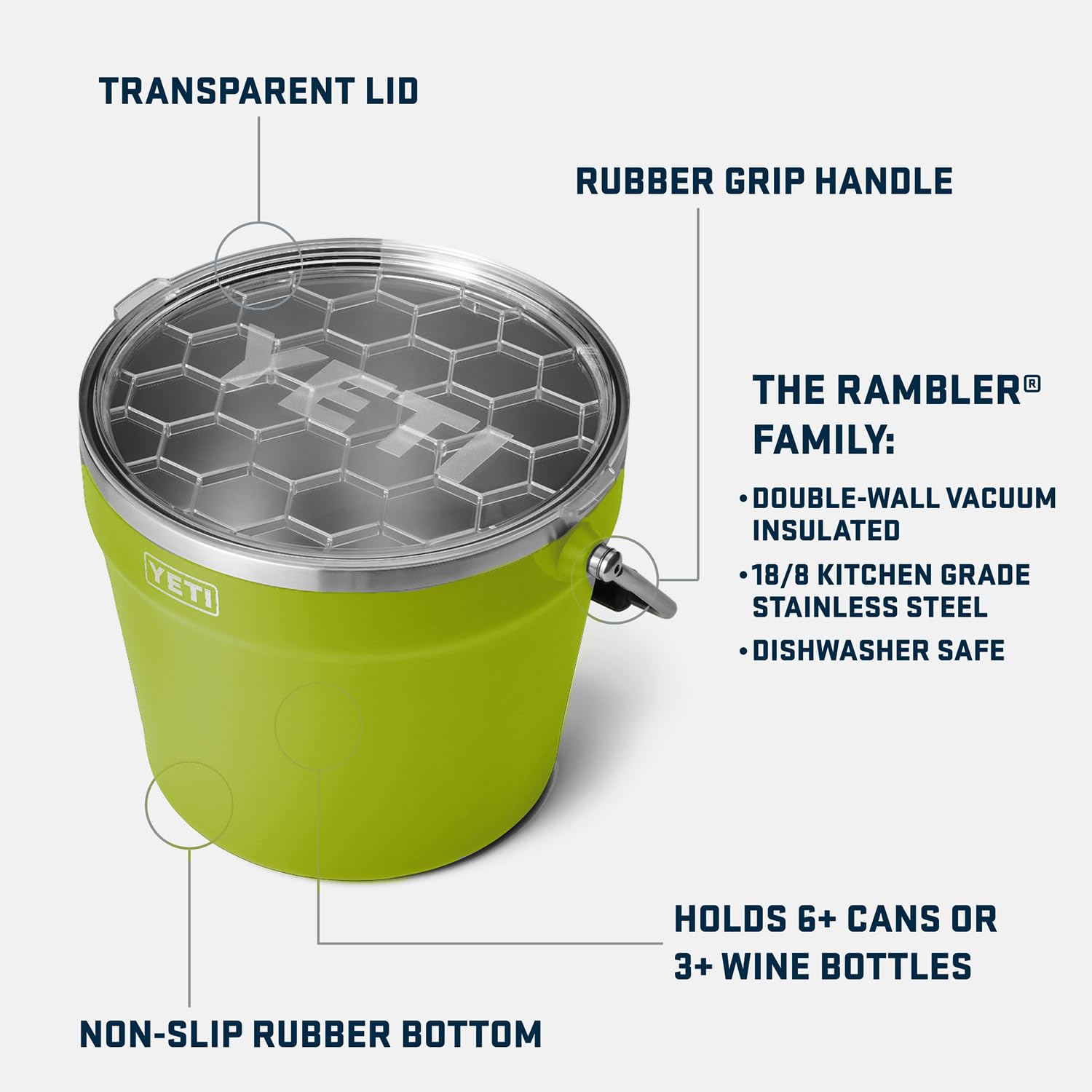 YETI Insulated Beverage & Ice Bucket - Holds 6 Beer Bottles or 3 Wine Bottles - Perfect for Outdoor Parties, Beach Trips & Backyard BBQs