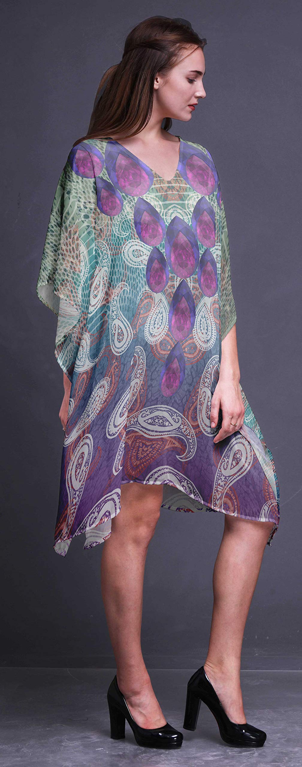 Women's Short Caftan Midi Dress - Beach Cover Up Swimwear Kaftan for Summer Vacation, Pool Party & Boho Outfit