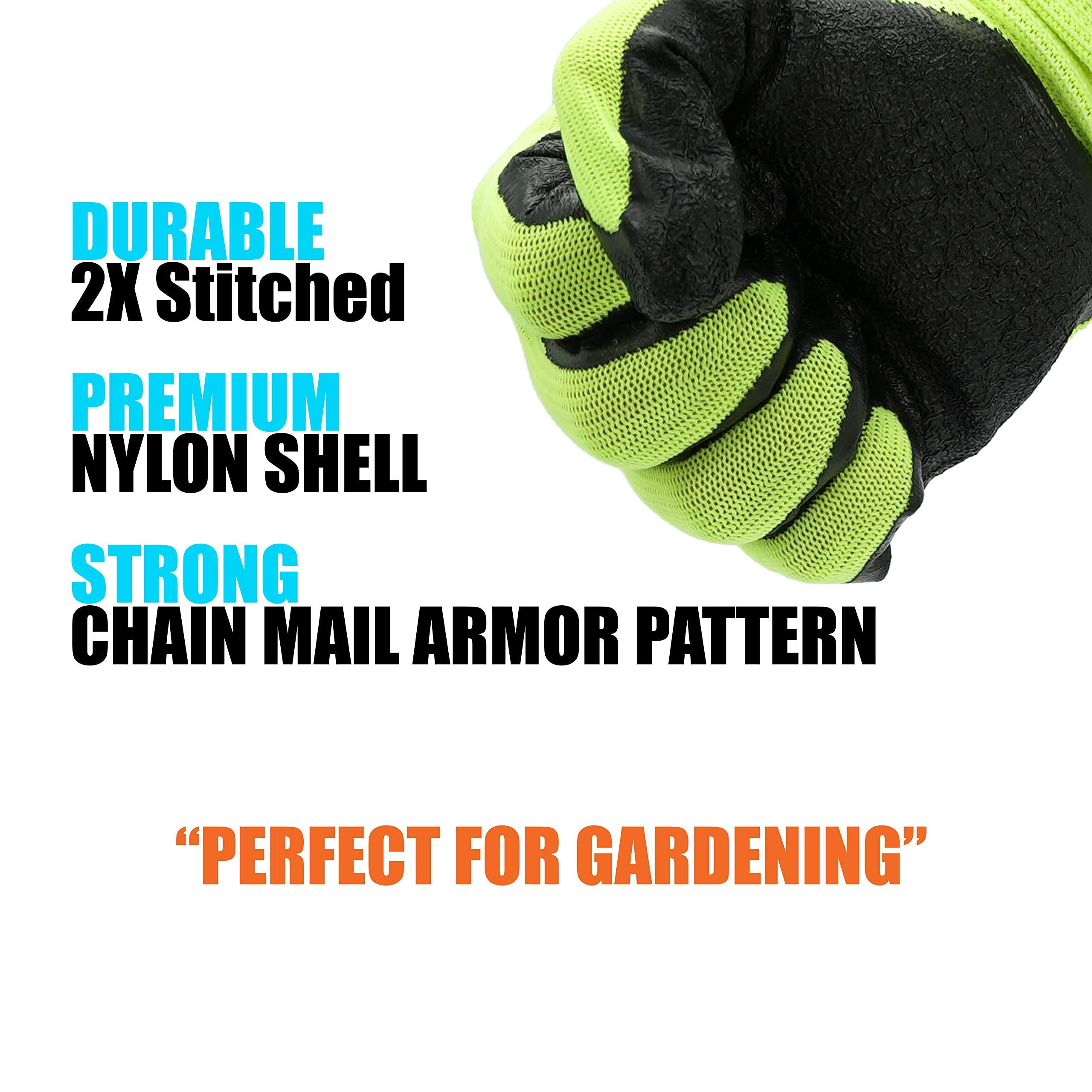 Heavy Duty SAVER Garden Gloves - High Visibility Latex Green Work & Gardening Gloves (10-Pack) - Durable Protection for Landscaping, Farming, and Outdoor Projects