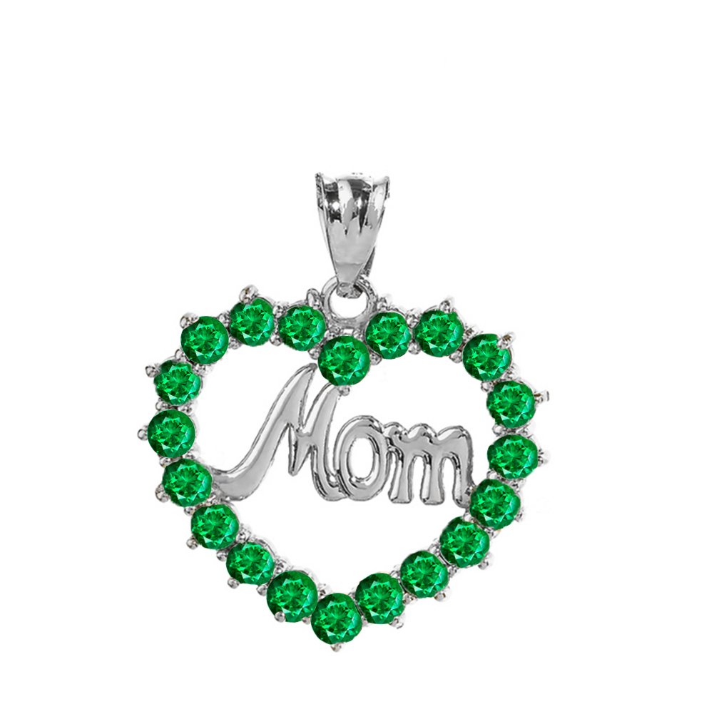 10k White Gold Mother's Jewelry - Elegant Open Heart Pendant with Green May Birthstone for Mom | Perfect Gift for Mother's Day, Birthday & Special Occasions