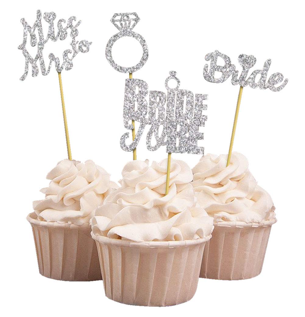 Bride to Be Cupcake Toppers - Glitter Bridal Shower Cake Decorations (Pack of 40) | Miss to Mrs Party Supplies for Wedding, Bachelorette & Bridal Showers