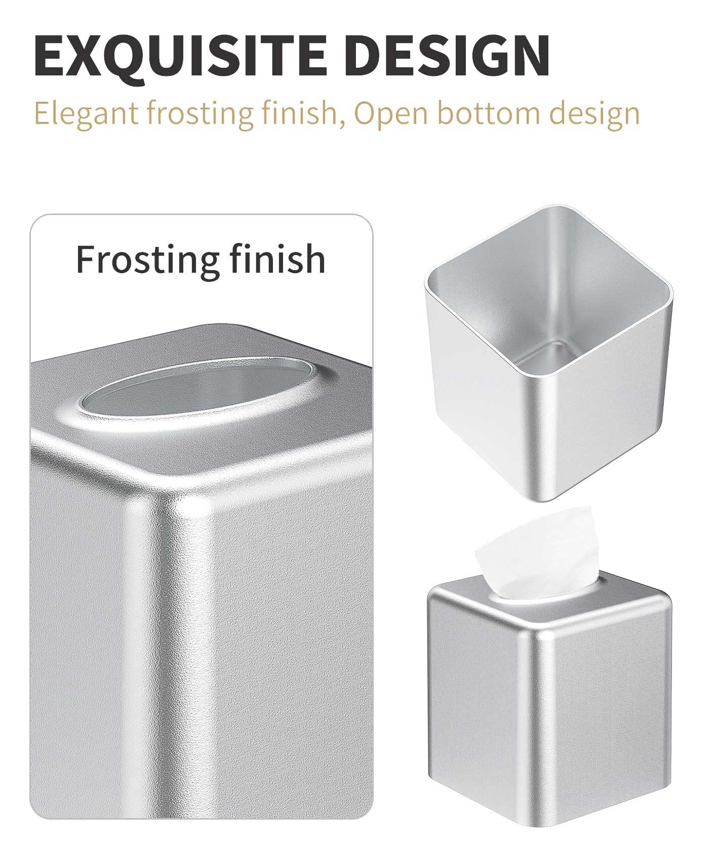 Modern Square Metal Tissue Box Cover - Elegant Silver Tissue Holder for Facial Napkins | Bathroom Vanity, Living Room, Bedroom & Office Decor | Durable & Stylish Home Accessory
