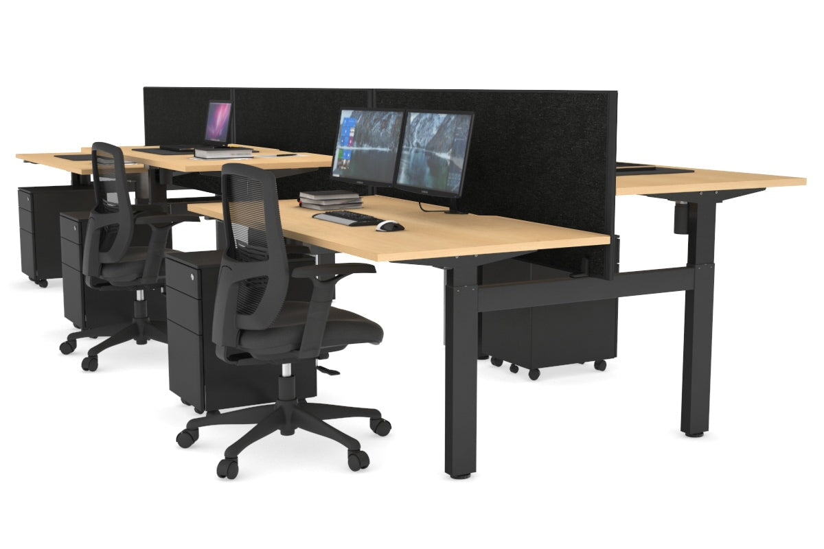 Just Right Height Adjustable 6-Person H Bench Workstation - Black Frame [1600L x 800W with Cable Management] - Perfect for Office, Coworking Spaces & Home Offices