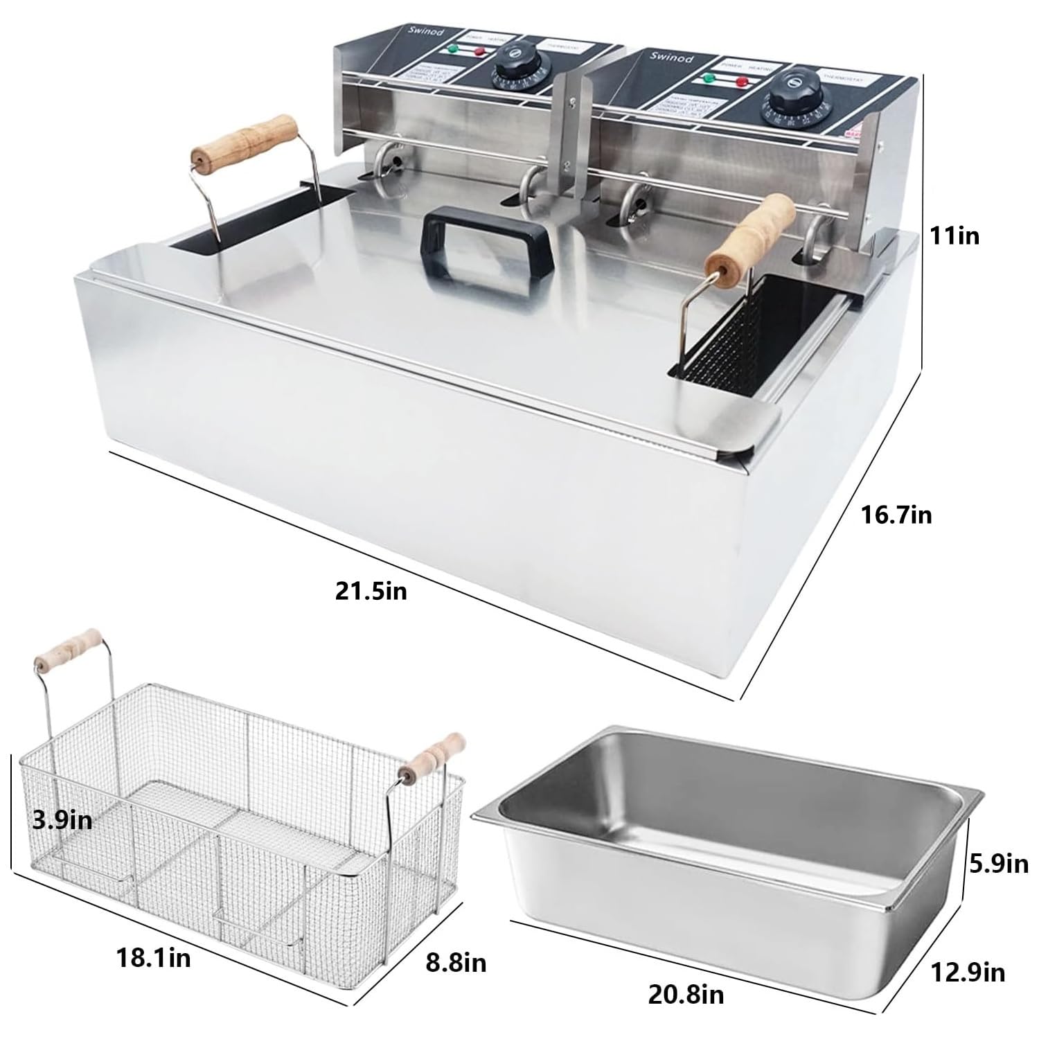 12L Commercial Deep Fryer with Baskets - 3400W 12.7QT Stainless Steel Electric Oil Fryer with Temperature Control - Perfect for Restaurants, Food Trucks & Large Family Gatherings