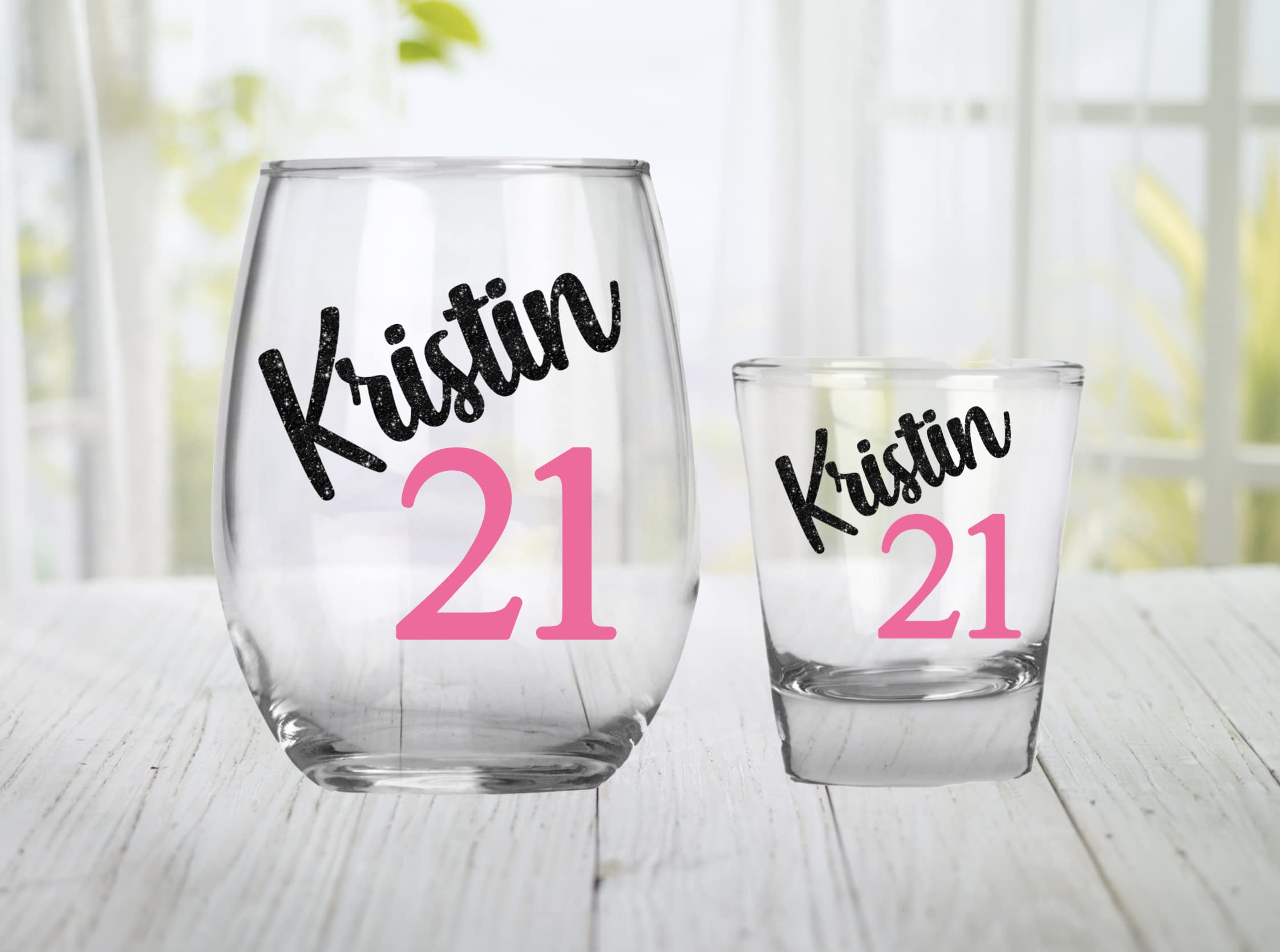 Personalized 21st Birthday Gift Set of 2 Custom Engraved Glasses - 21st Birthday Party Favors, Decorations & Unique Present for Twenty First Birthday - Perfect for Milestone Celebrations, Bachelorette Parties & Special Occasions