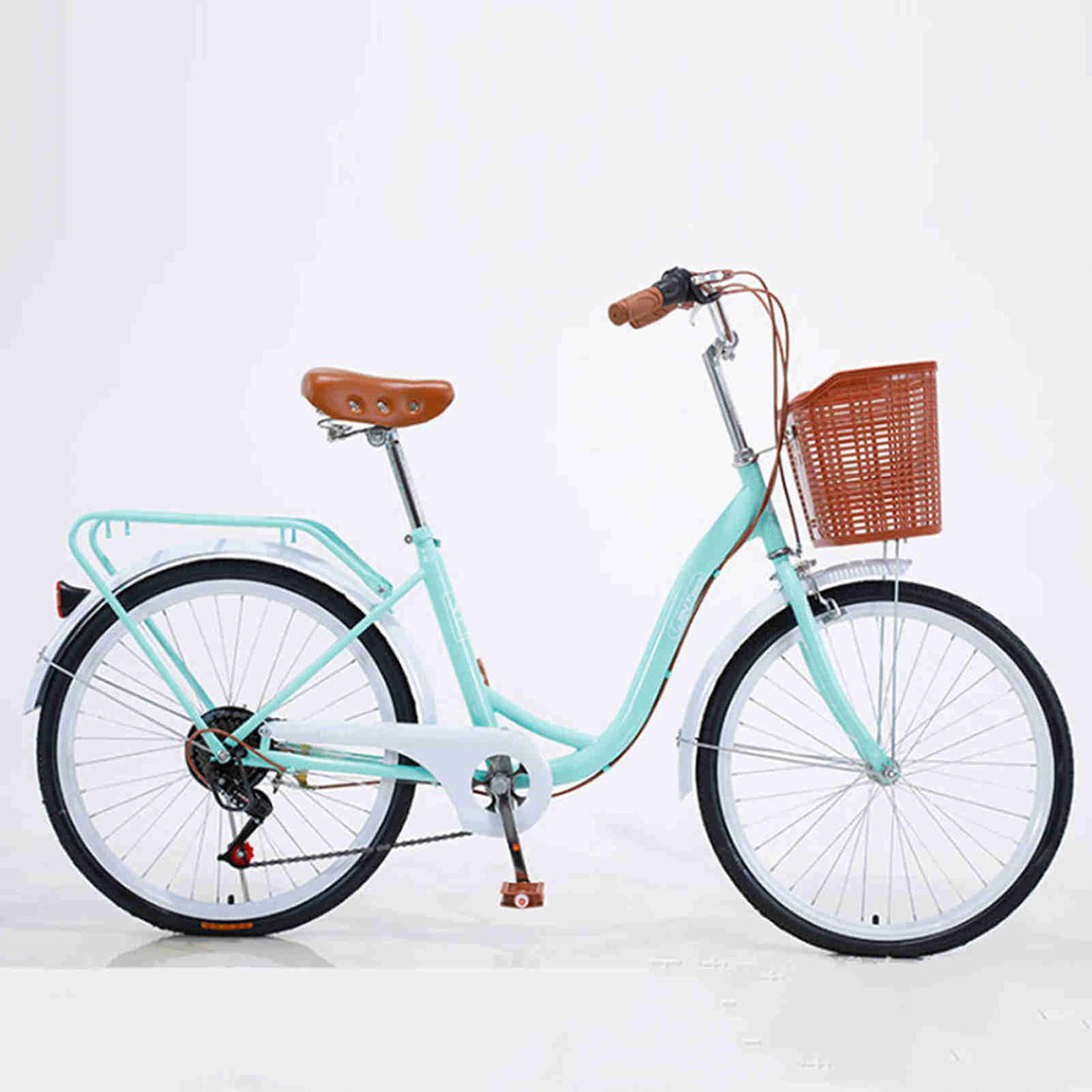 **26 Inch JIHJ Classic Retro Cruiser Bike for Women & Men - Comfortable Beach & City Bicycle with Basket - Perfect for Seaside Rides, Picnics, Shopping & Commuting**