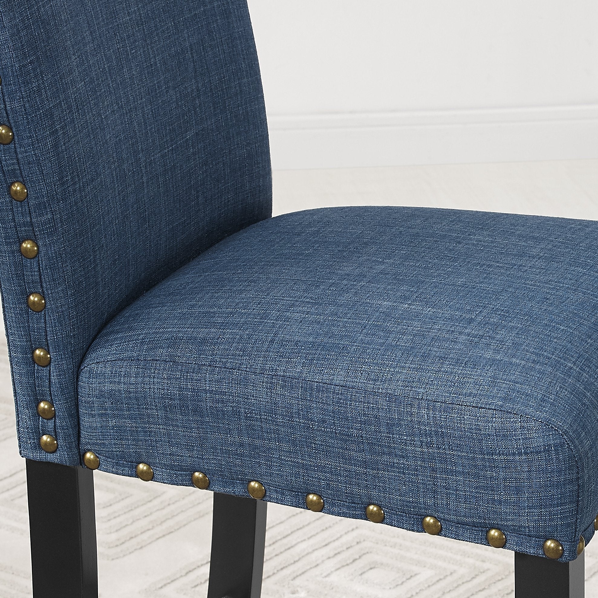 Roundhill Furniture Biony Fabric Dining Chairs with Nailhead Trim - Set of 2 Blue Upholstered Side Chairs for Kitchen, Dining Room & Office