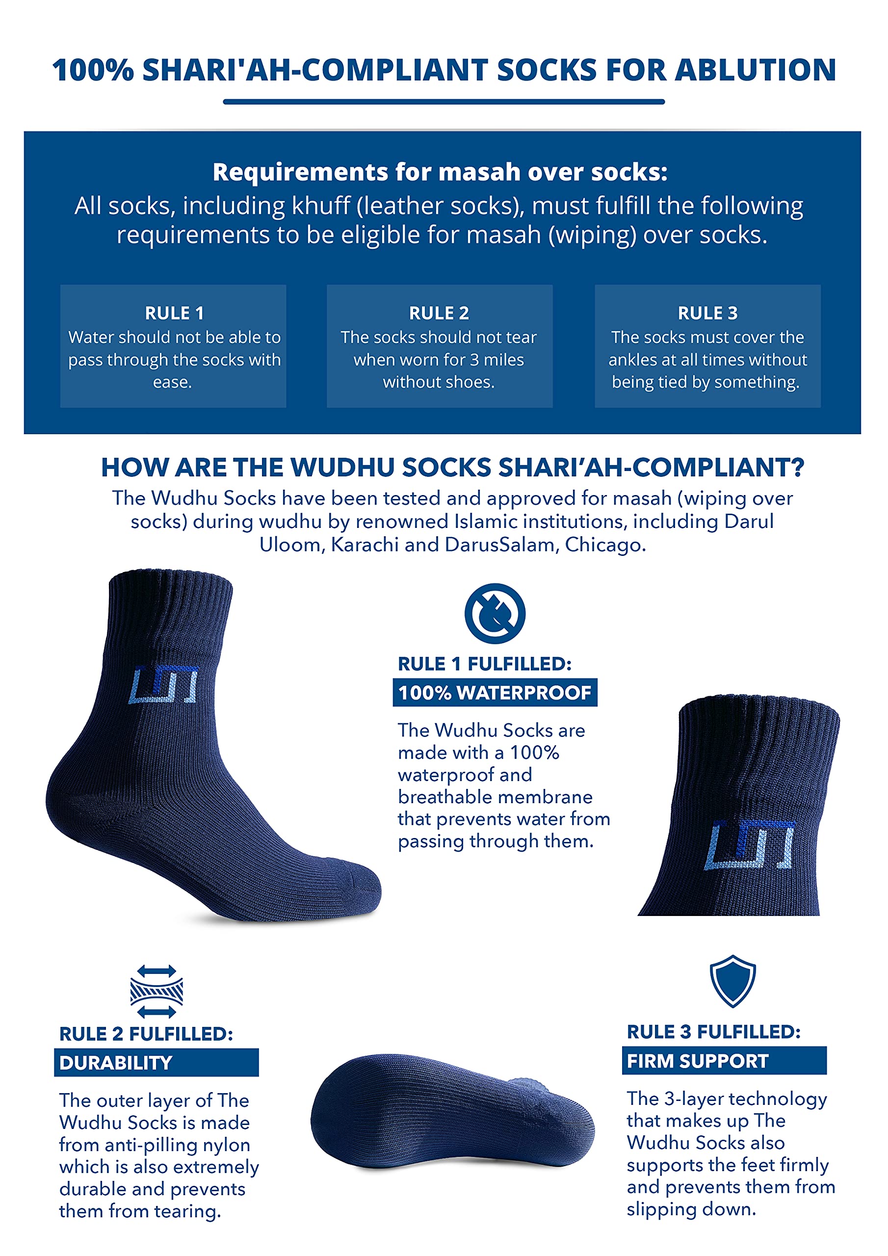 ABDEEZ The Wudhu Socks - Waterproof Socks for Men & Women, Breathable Islamic Prayer Socks for Outdoor Activities, Hiking, and Daily Use