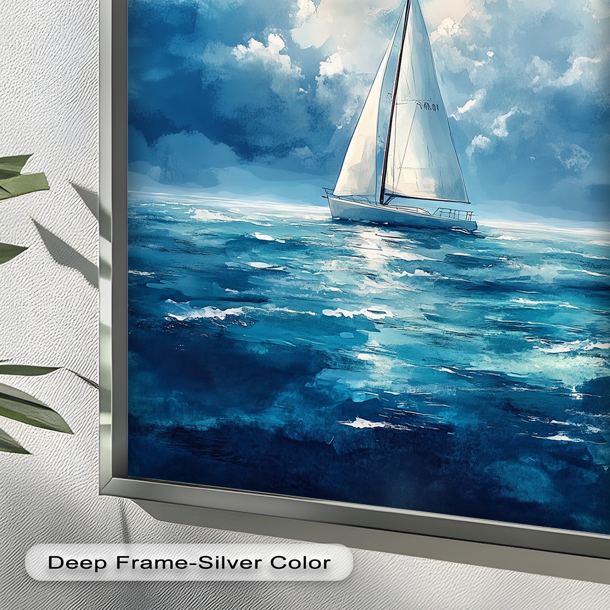 Blue Sky White Sailboat Oil Painting - Handmade Nautical Wall Art for Living Room, Bedroom & Office Decor