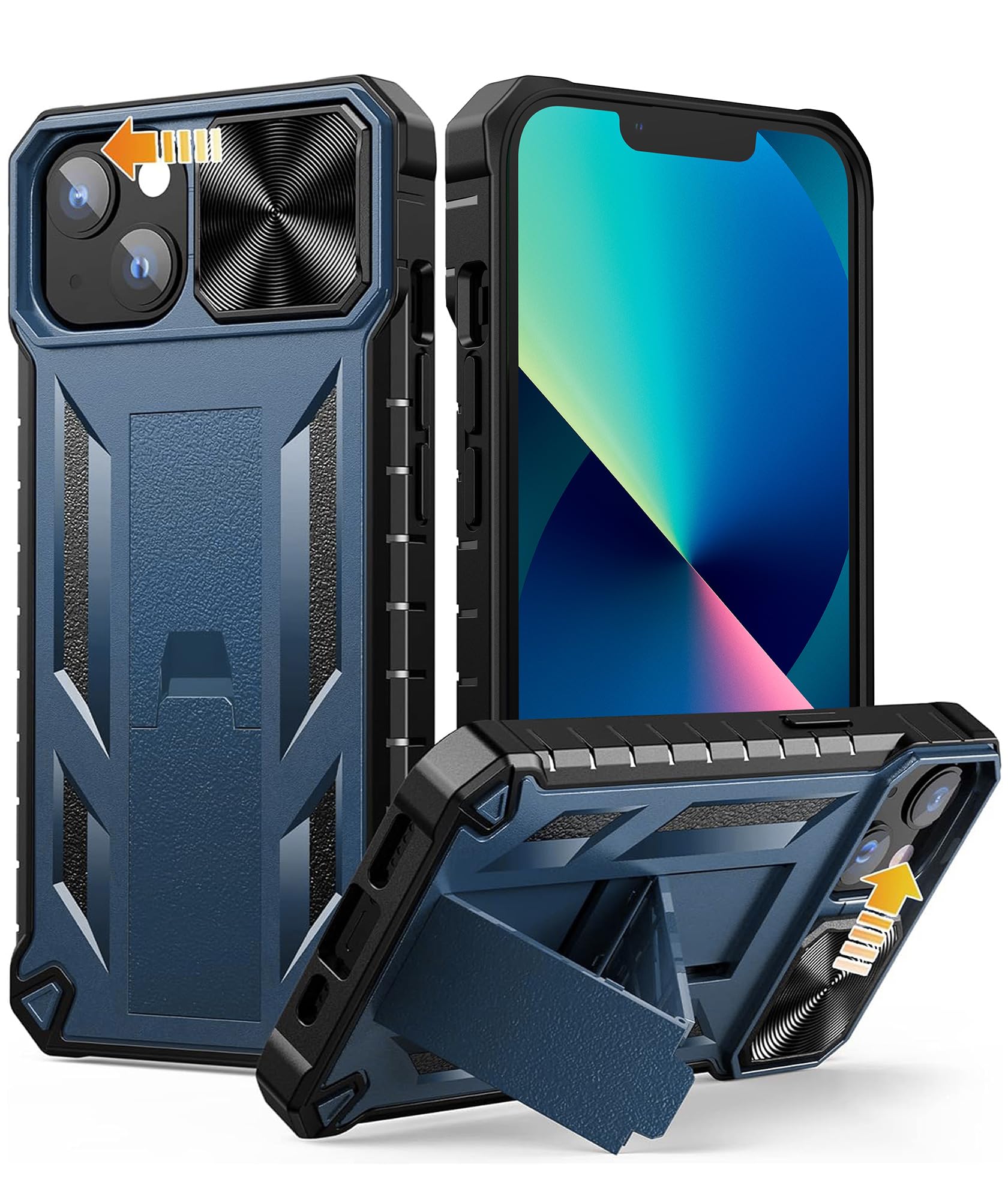 SOiOS Shockproof Military Grade iPhone 16e/13/14 Case with Kickstand | Rugged TPU Hybrid Protective Phone Cover | Matte Textured Durable Bumper Design for Work, Travel & Outdoor Activities