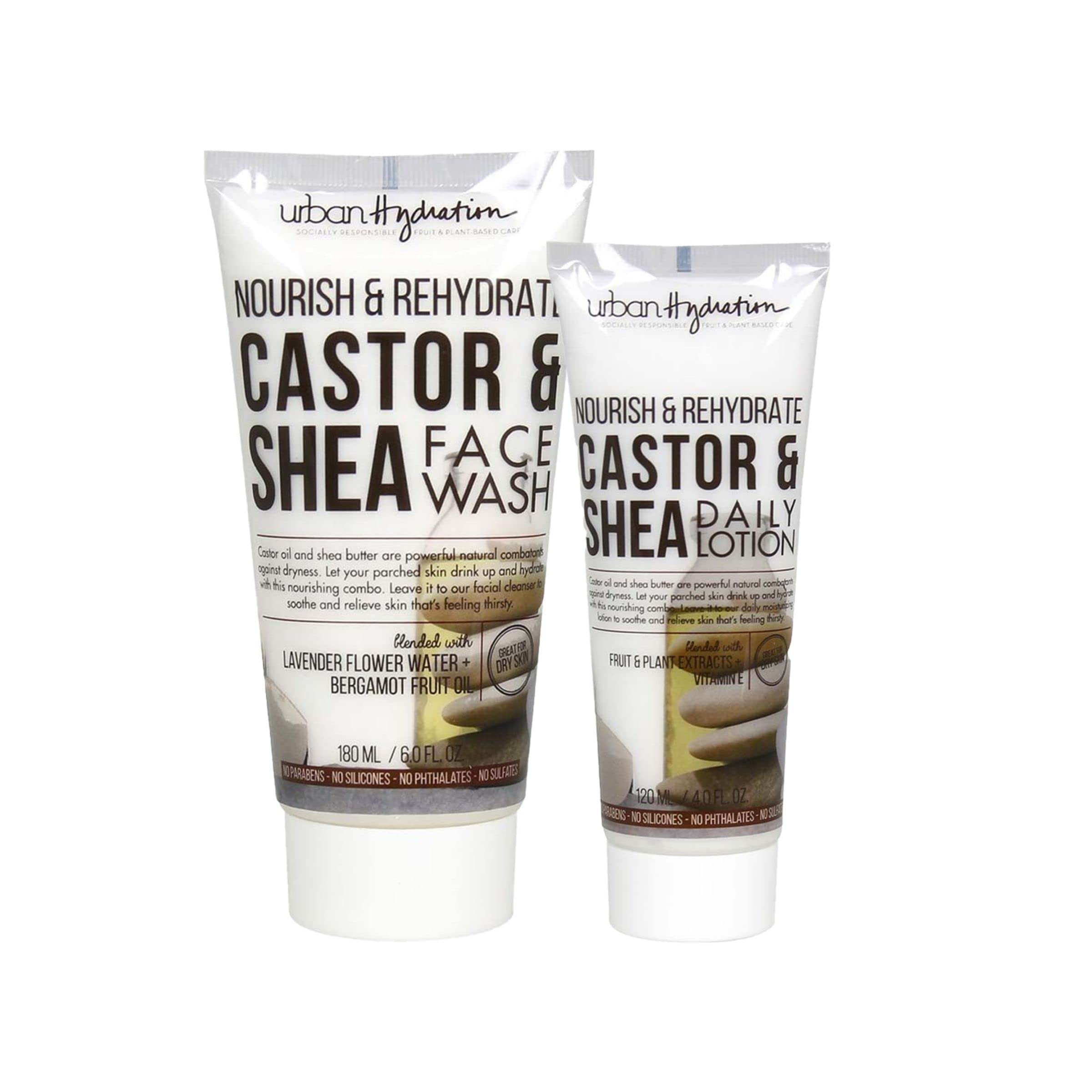 Urban Hydration Castor & Shea Face Cleanser & Lotion Duo Pack - Moisturizing & Brightening Skincare Set for Dry Skin, All Skin Types | Daily Face Wash & Hydration Routine for Glowing, Even-Toned Complexion