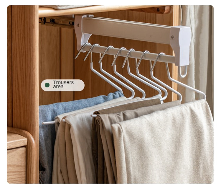 Solid Oak Wood Wardrobe with Thin Fabric Curtain - Stylish Closet Organizer for Bedroom, Living Room & Dorm Storage