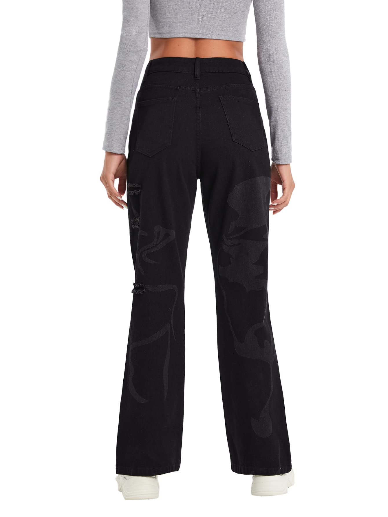WDIRARA Women's High Waisted Button Ripped Distressed Jeans - Casual Denim Pants for Everyday Wear, Street Style & Outfits | Stretch Comfort Fit for Plus Size & Petite