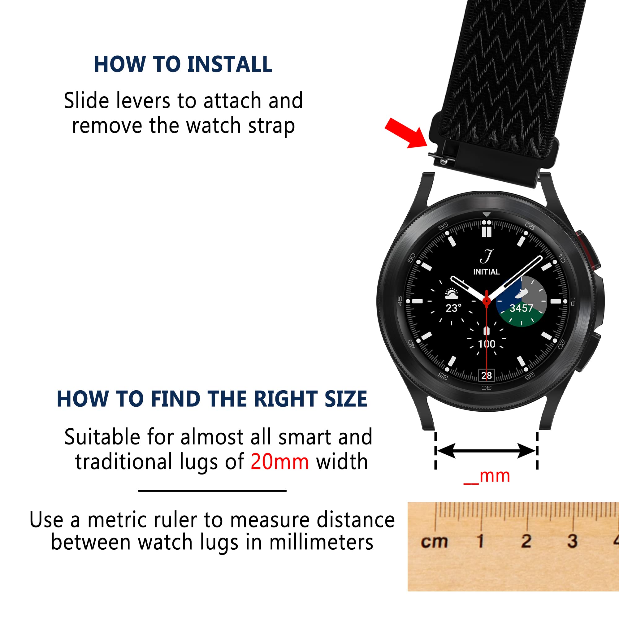 Geiomoo 20mm Nylon Watch Band - Durable Replacement Strap for Smartwatches & Fitness Trackers - Perfect for Running, Swimming & Outdoor Activities