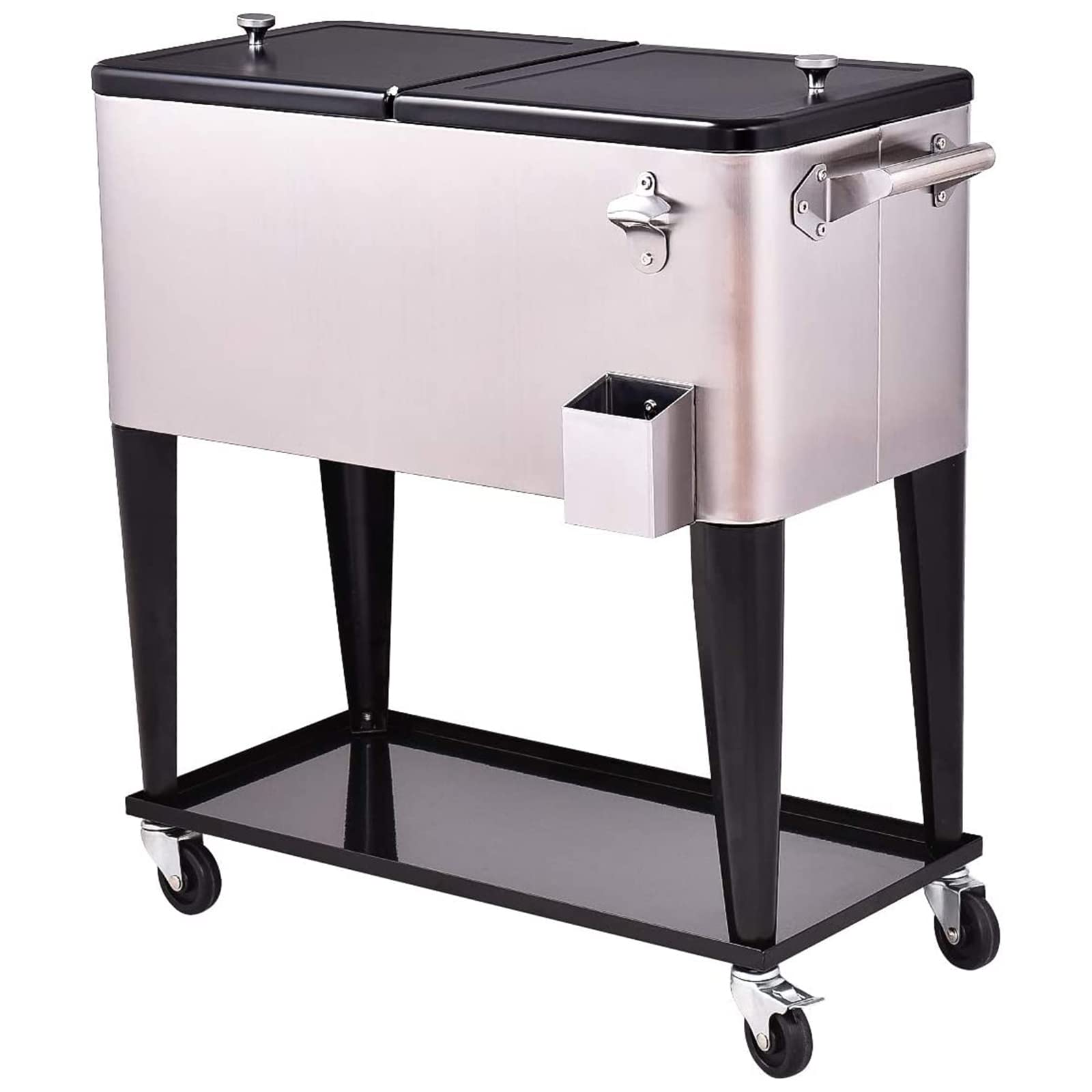 Giantex 80qt Rolling Cooler Cart with Locking Wheels, Storage Shelf & Bottle Opener - Outdoor Ice Chest for BBQ, Picnics, Camping & Tailgating - Portable Beverage Cooler Trolley for Parties, Beach & Backyard Gatherings