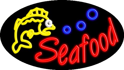 Vintage Seafood Glass Neon Sign #14372 - Handcrafted in USA | Perfect for Restaurants, Bars & Coastal Home Decor