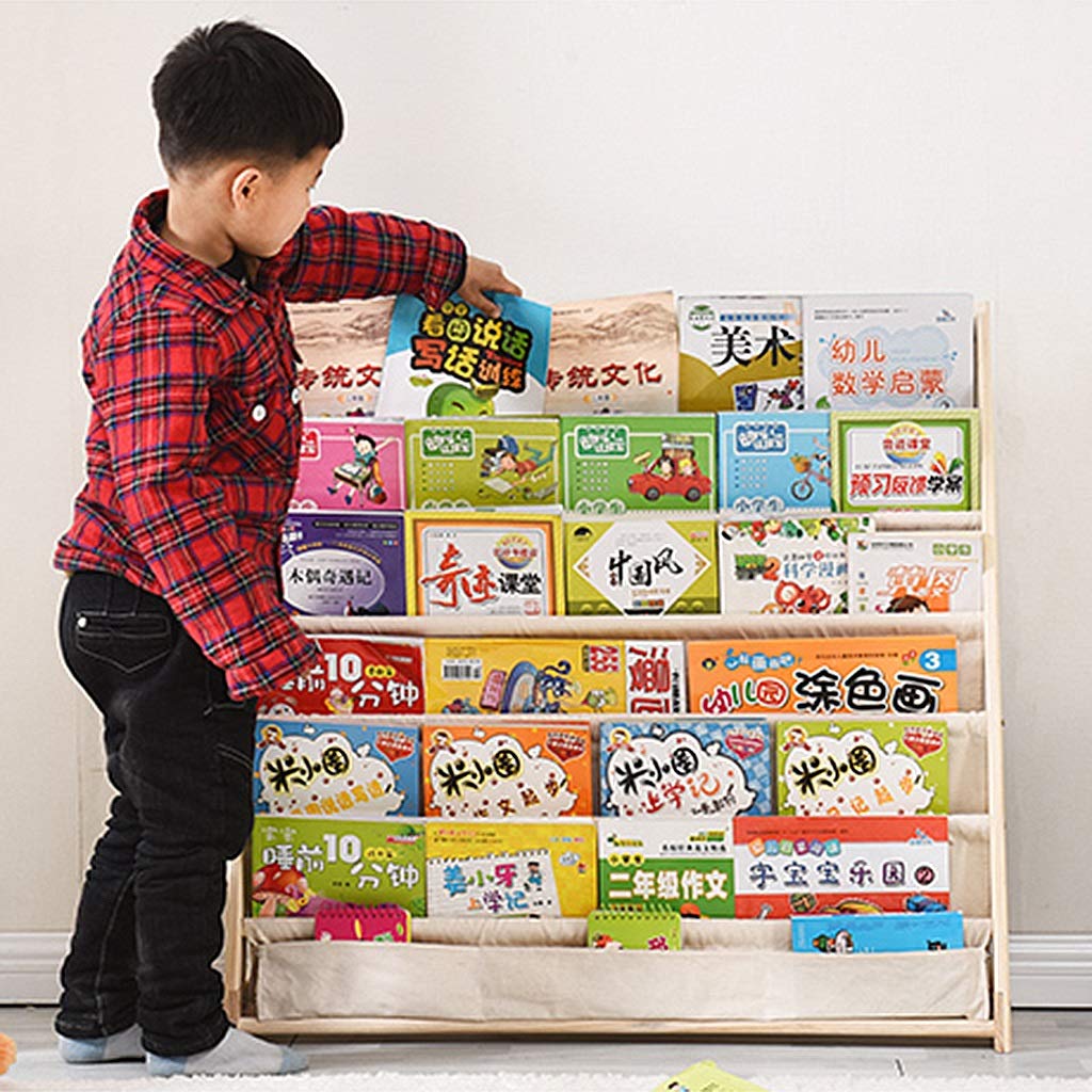 Cartoon Kids Bookshelf - Solid Wood Floor Bookcase for Kindergarten, Children's Toy Storage Organizer with Large Capacity (75 x 79cm, Natural Wood) - Perfect for Nursery, Playroom & Bedroom Organization