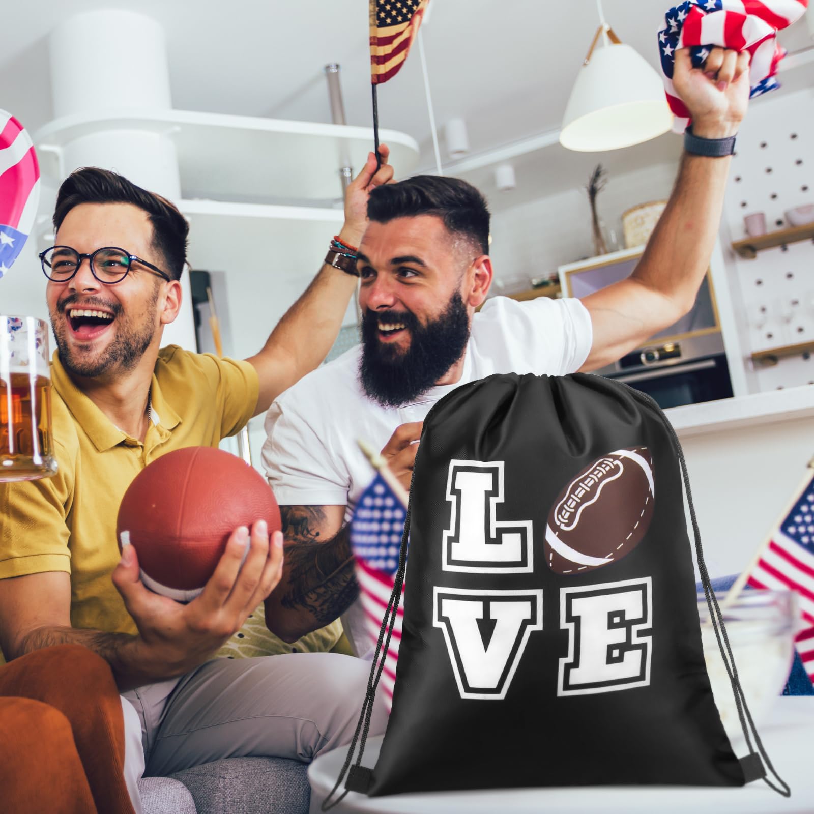 20 Pack Football Drawstring Bags - 10x12 Inch Sports Backpack for Team Gifts, Party Favors & Game Day Essentials - Perfect for Football Players, Coaches & Fans