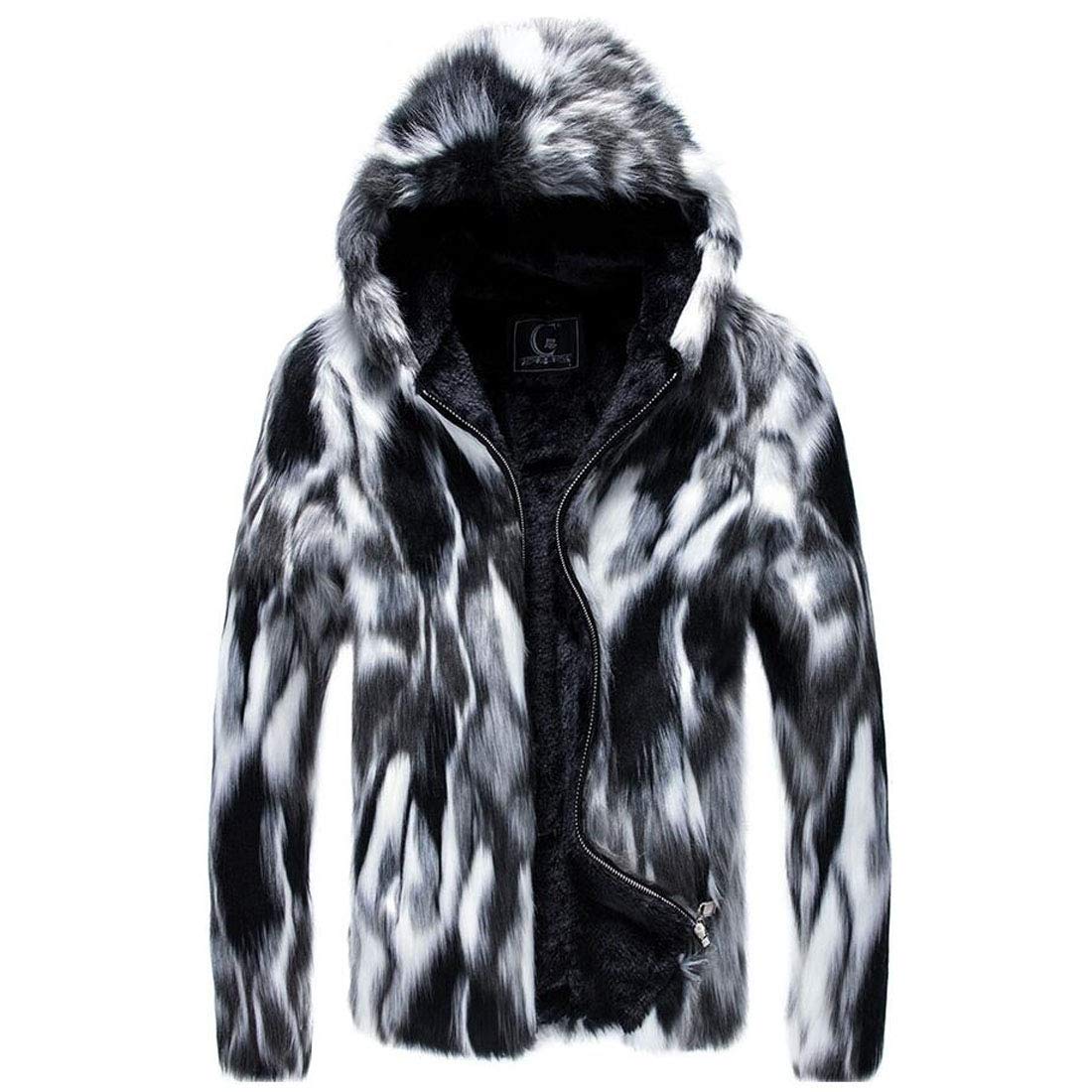 Men's Black & White Faux Fur Hooded Winter Jacket - Warm Cotton-Padded Coat for Cold Weather | Perfect for Snowy Days, Outdoor Activities & Casual Winter Fashion