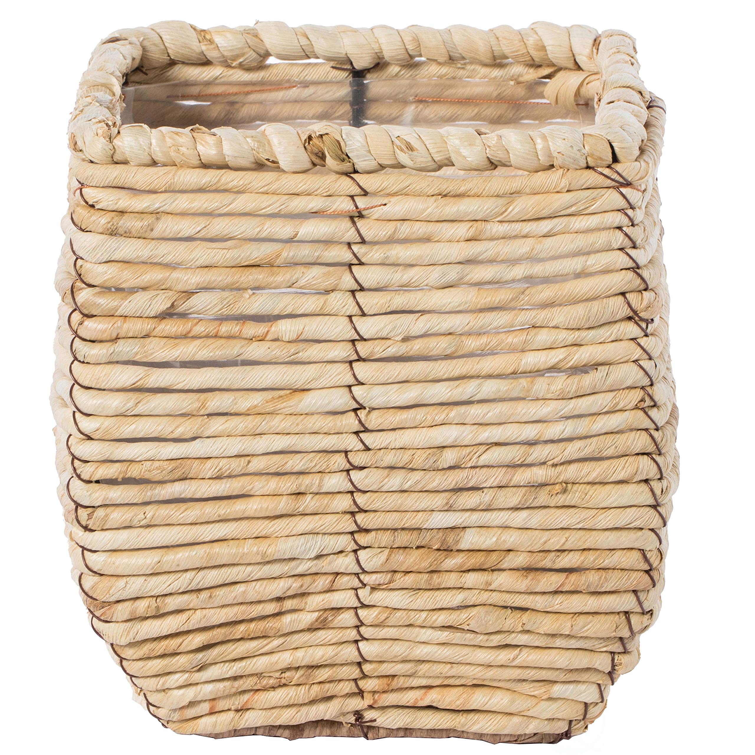 Vintiquewise Woven Square Flower Pot Planter with Leak-Proof Plastic Lining - Small Indoor/Outdoor Decorative Planter for Home, Garden, Patio, and Balcony