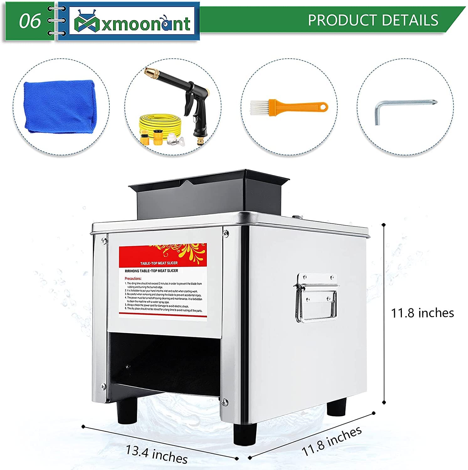 MXMOONANT 850W Electric Meat Cutter Machine - 3.5mm & 10mm Stainless Steel Blade, 330lb/h Capacity for Chicken, Beef, Fish & Vegetables - Perfect for Restaurants, Butcher Shops & Home Kitchen Use