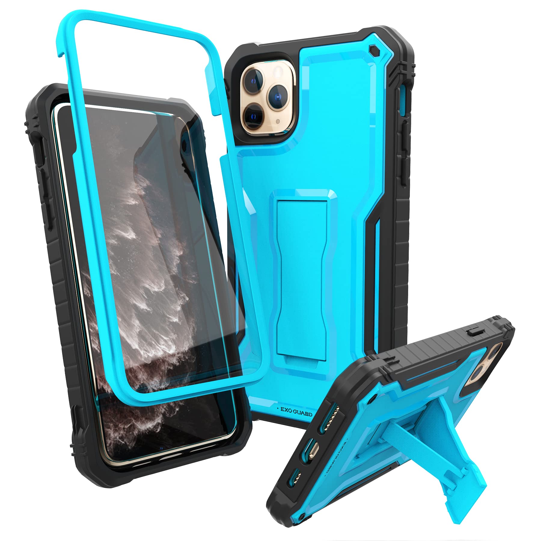 ExoGuard Rugged Shockproof Full-Body Case with Built-in Screen Protector & Kickstand for iPhone 11 Pro Max (Blue) - Perfect for Outdoor Activities, Sports & Daily Protection