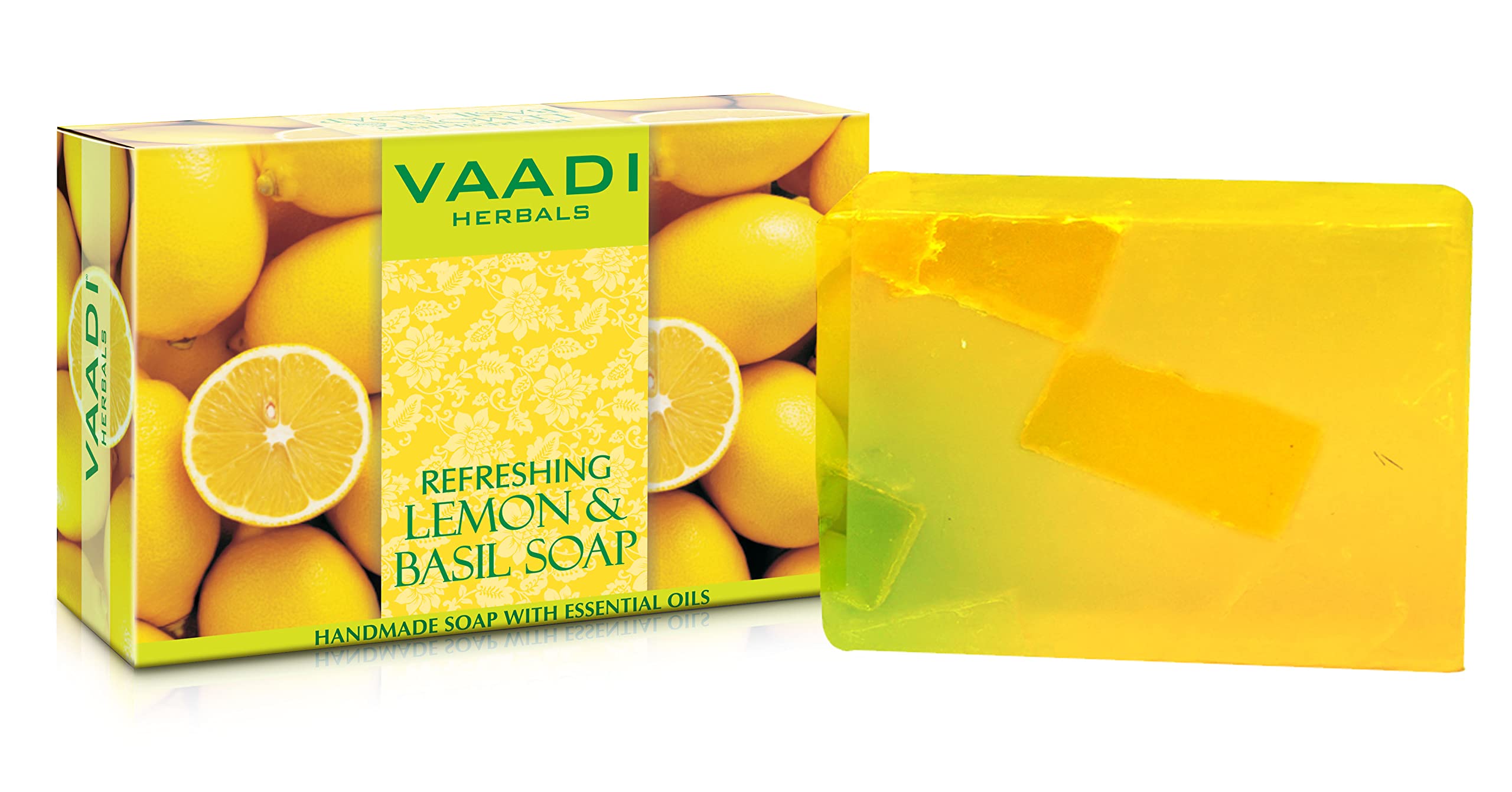 Vaadi Herbals Refreshing Lemon and Basil Soap - 75g Natural Handmade Soap for Men & Women | Exfoliating, Moisturizing & Aromatherapy | Perfect for Daily Use, Gifts & Spa Days