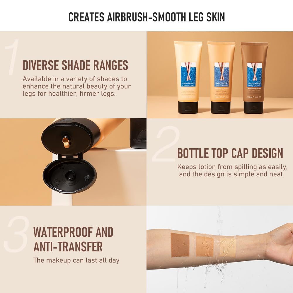 Waterproof Leg Makeup Lotion - No Transfer Body Coverage Perfector for Varicose Veins & Tattoo Cover Up, Long Lasting Bronze Leg Makeup (#02, 1pc) - Perfect for Weddings, Beach Days & Summer Outfits