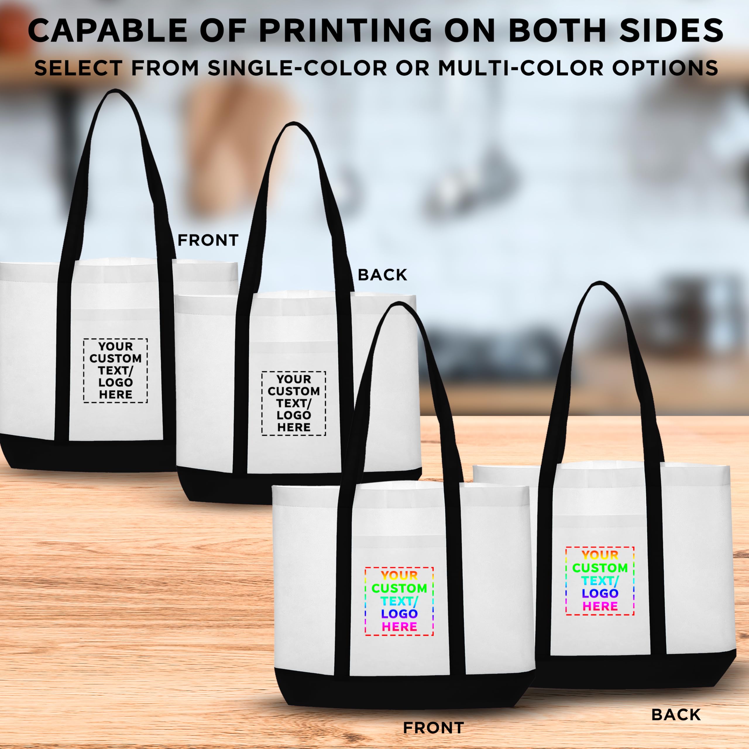 Customizable Non-Woven Tote Bags Set - 100 Durable & Water Resistant Trim Color Tote Bags with Front Pocket - 18