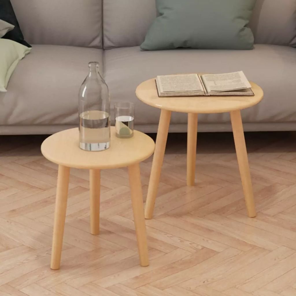 Modern Solid Pinewood Side Table Set of 2 - Small Space Bedroom Nightstand with Storage Shelf | Perfect for Apartments, Dorms & Cozy Living Rooms