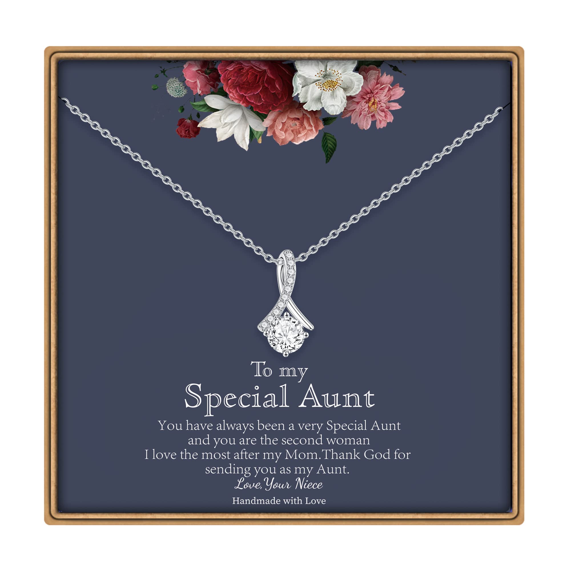 14K White Gold Plated CZ Elegant Necklace for Aunt - Perfect Birthday Gift from Niece/Nephew | Jewelry Gift for Women, Best Aunt Ever Present, Special Occasion Gift for Anniversary, Mother's Day, Christmas