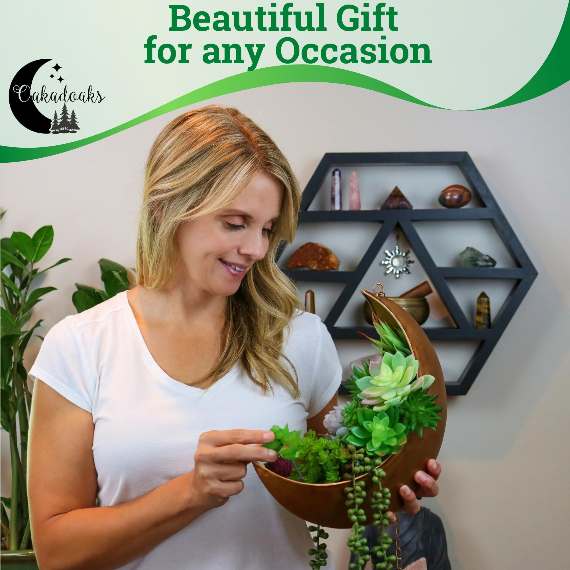 Moon Shaped Hanging Planter - Unique Boho Plant Holder for Succulents, Air Plants & Cactus - Perfect Hippie Witchy Home Decor & Birthday Gift for Plant Lovers - Ideal for Indoor Gardens, Balcony Decor & Boho Bedroom Aesthetics