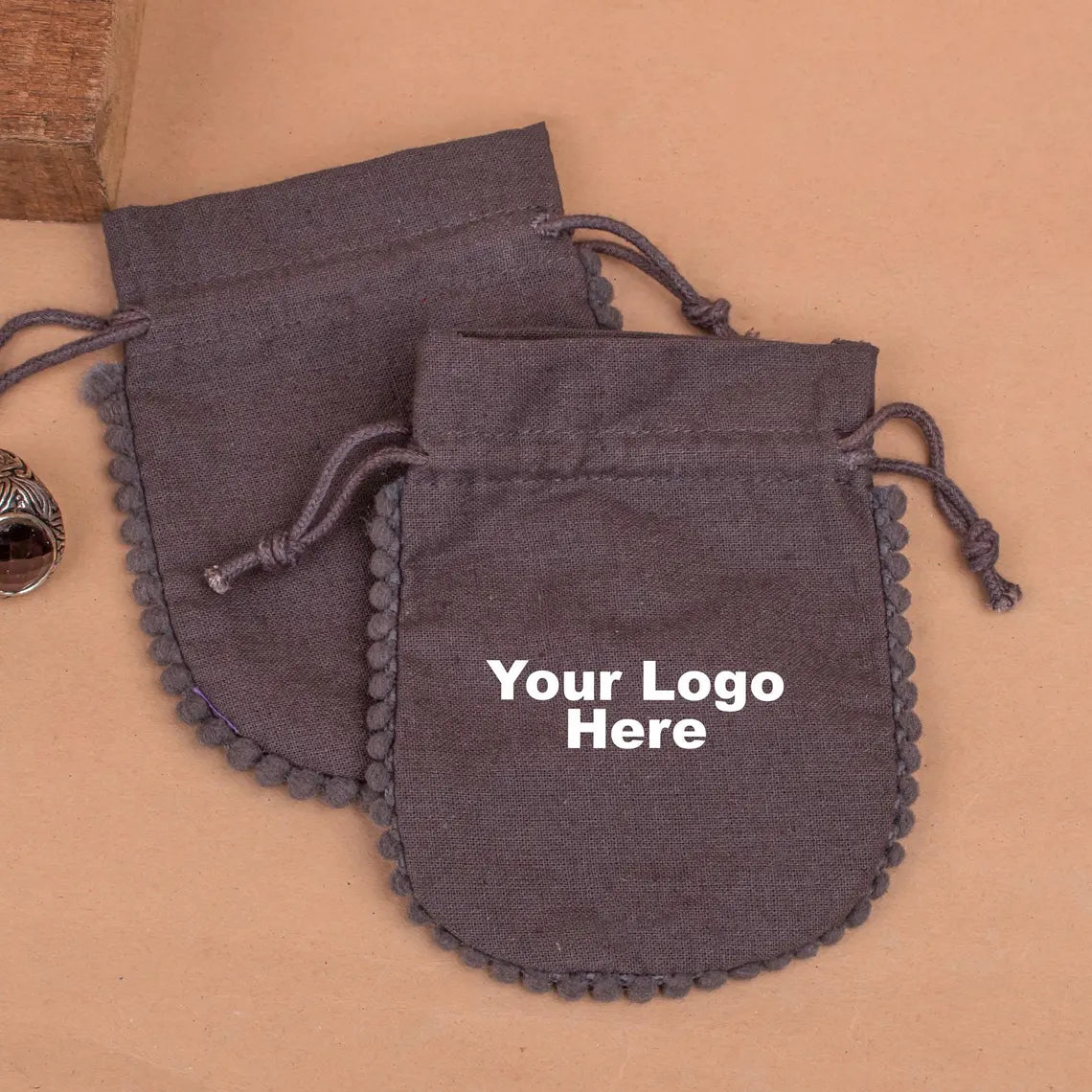 Handmade 100% Charcoal Designer Pouch with Playful Pom Poms - Perfect for Gift Giving, Travel & Makeup Storage