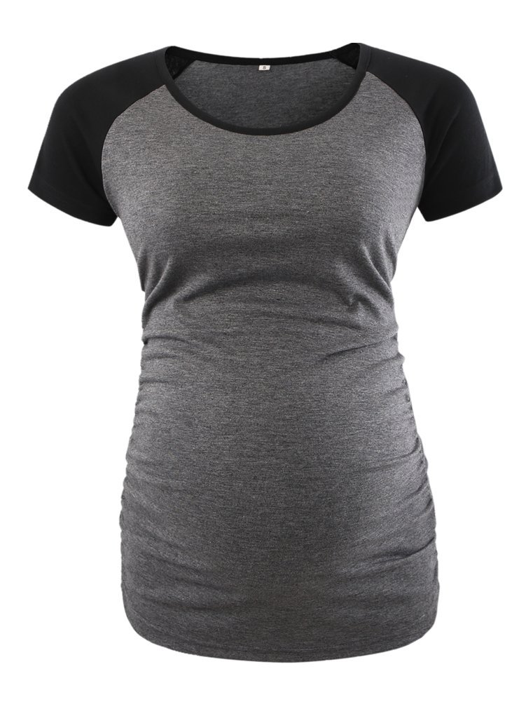 BBHoping Women's Maternity Tops - Short & Long Sleeve Baseball Style Pregnancy Shirts with Crew Neck & Side Ruched Design - Comfortable for Everyday Wear, Work & Maternity Photos