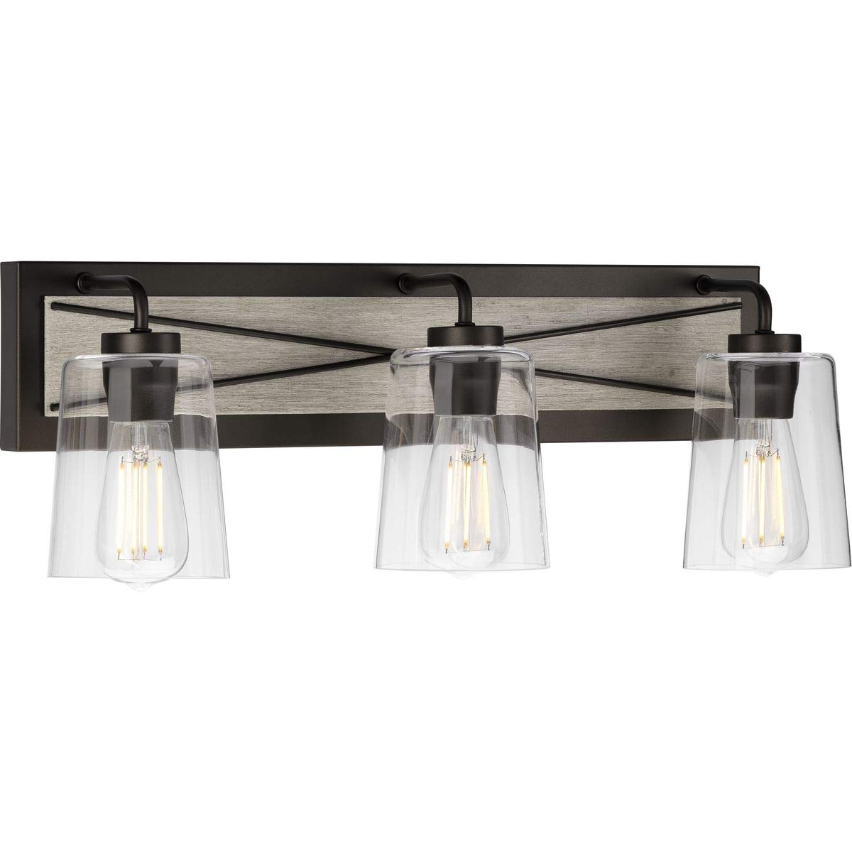 Progress Lighting Briarwood Collection 3-Light Clear Glass Coastal Bath Vanity Light in Graphite & Black - Perfect for Bathroom Vanity, Powder Room, and Coastal Style Home Decor