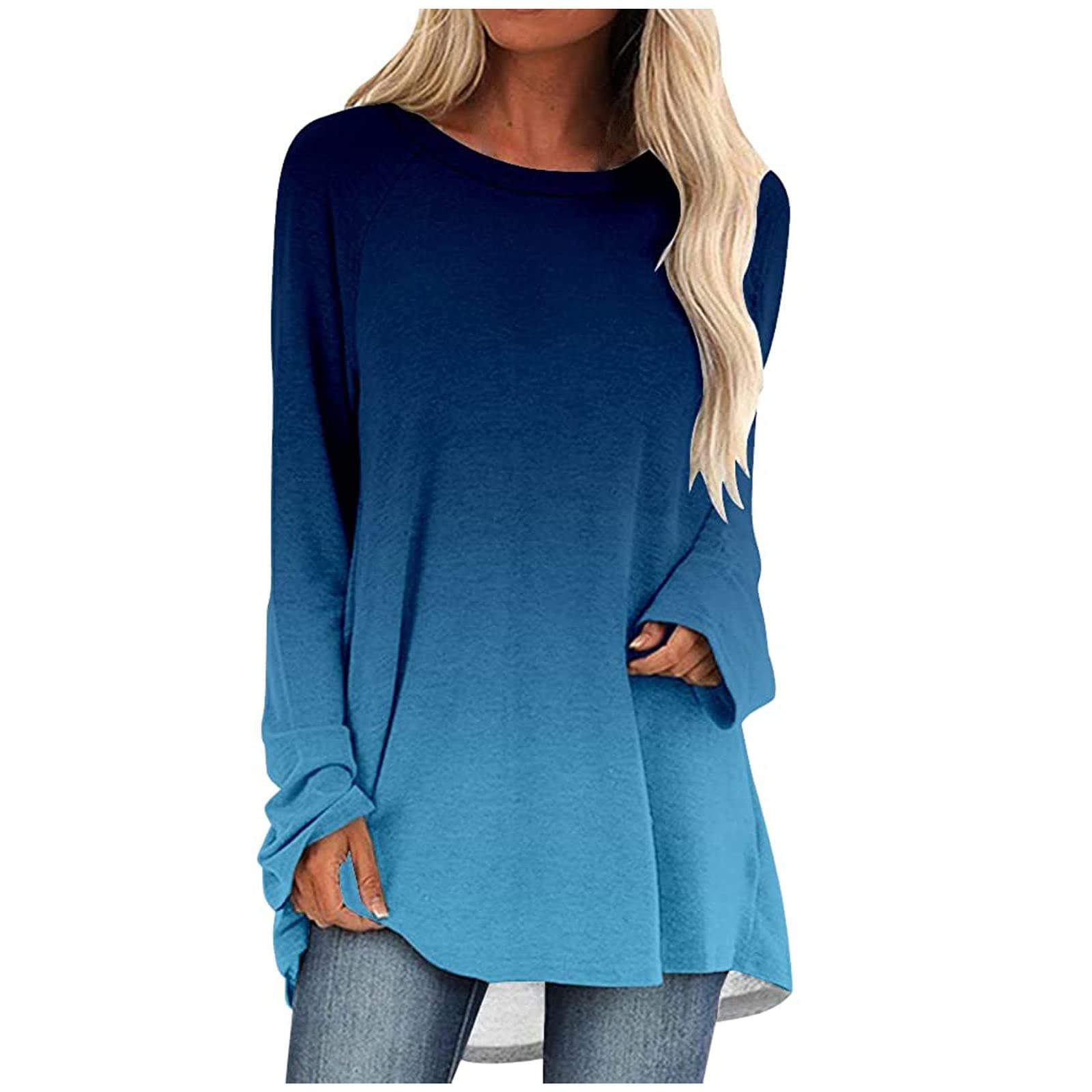 Women's Long Sleeve Tunic Tops - Trendy Tie Dye Blouses & Casual Shirts for Fall, Plus Size Dressy T-Shirts | Perfect for Office Wear, Date Nights & Weekend Outfits