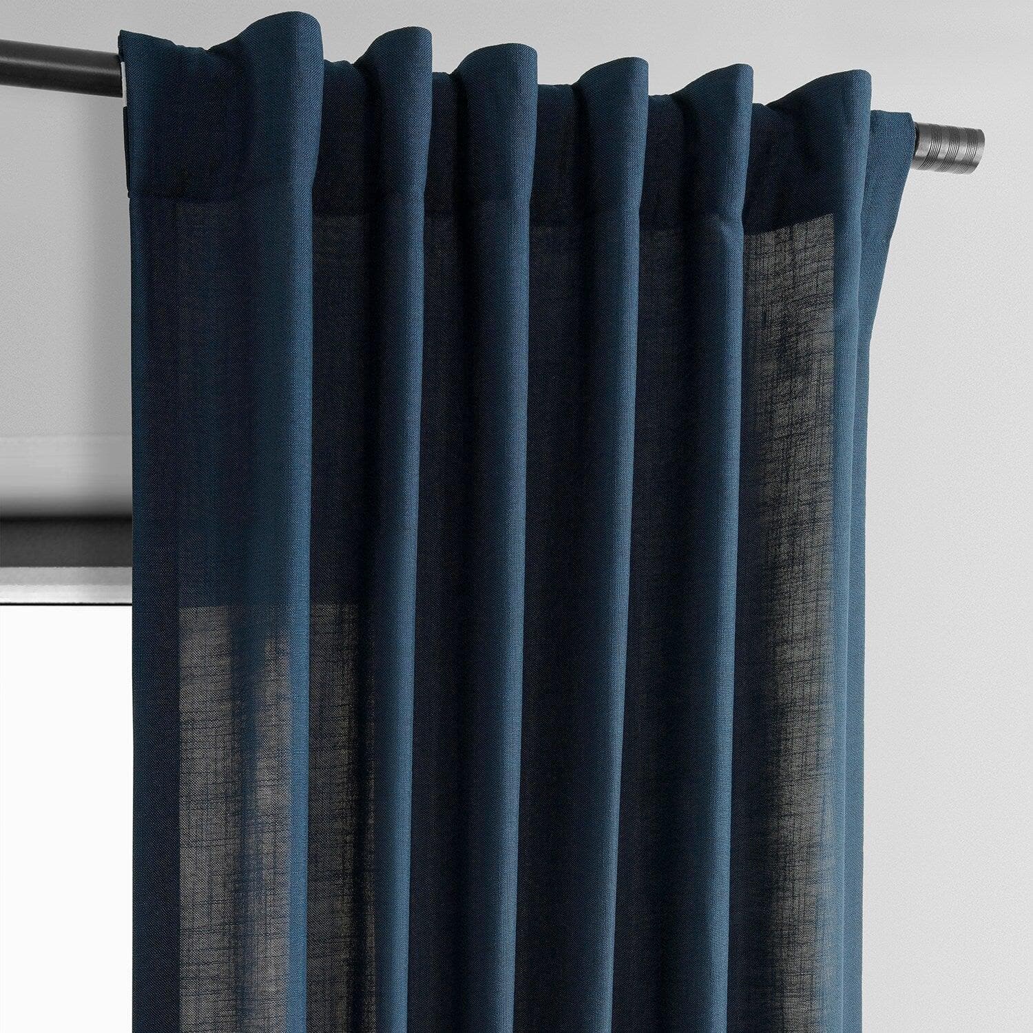 Deep Blue Classic Faux Linen Curtains - Elegant Window Treatments for Living Room & Bedroom | Light Filtering & Privacy Sheer Panels