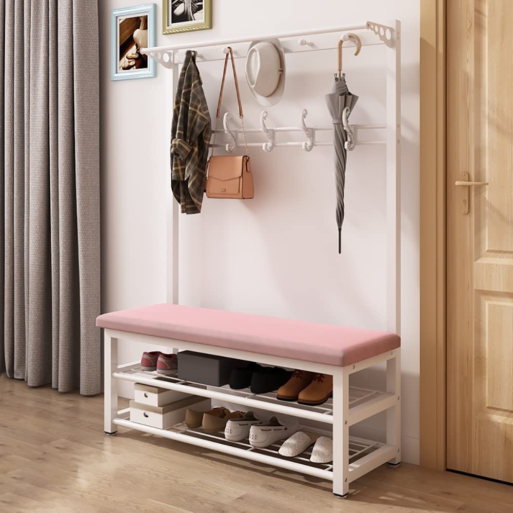 3-in-1 Freestanding Coat Rack with Bench & Storage Shelf - 10 Hooks Metal Hall Tree Organizer for Entryway, Bedroom, Closet (100/80/60x33x172cm, Easy Assembly) - Perfect for Small Spaces & Home Organization