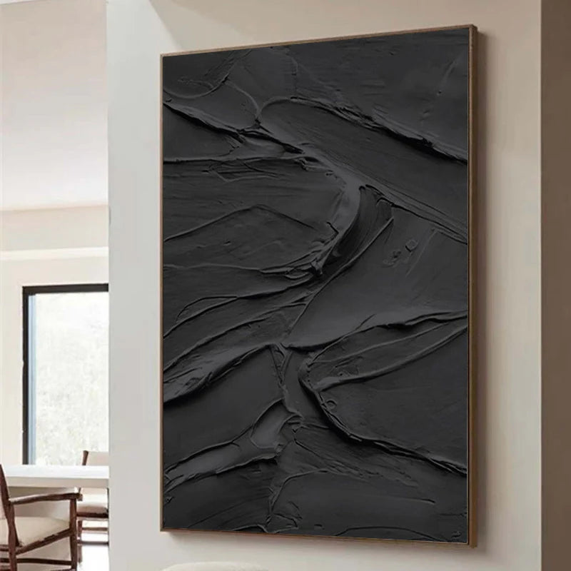 Black Plaster Art Minimalist Textured Painting - Modern Abstract Wall Decor for Living Room, Bedroom & Office | MZ117