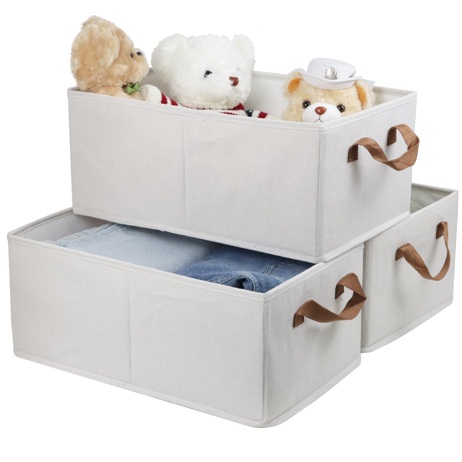 3-Pack Large Capacity Foldable Storage Bins | Closet Organizer System for Clothing, Bedding & Toys | Sturdy Shelf Baskets for Home, Office & Kids Room Organization (Beige) - Perfect for Seasonal Storage & Space Saving Solutions