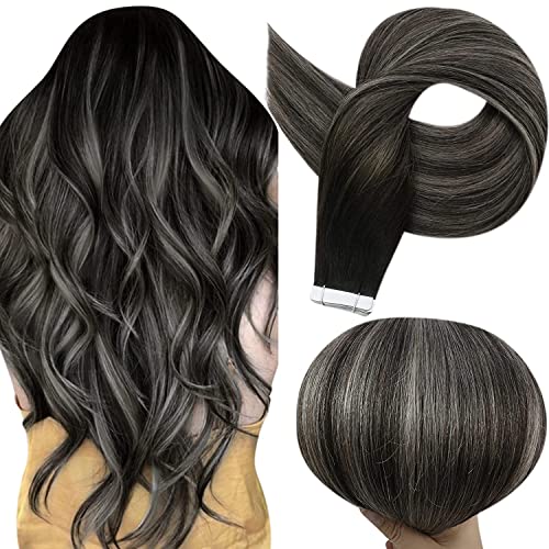 Fshine Tape-in Adhesive Hair Extensions 18 Inch Real Human Hair - Balayage Ombre Color #4 to #27 & #14 - Double Sided Tape Extensions 50g Pack for Volume & Length - Perfect for Weddings, Parties & Daily Styling