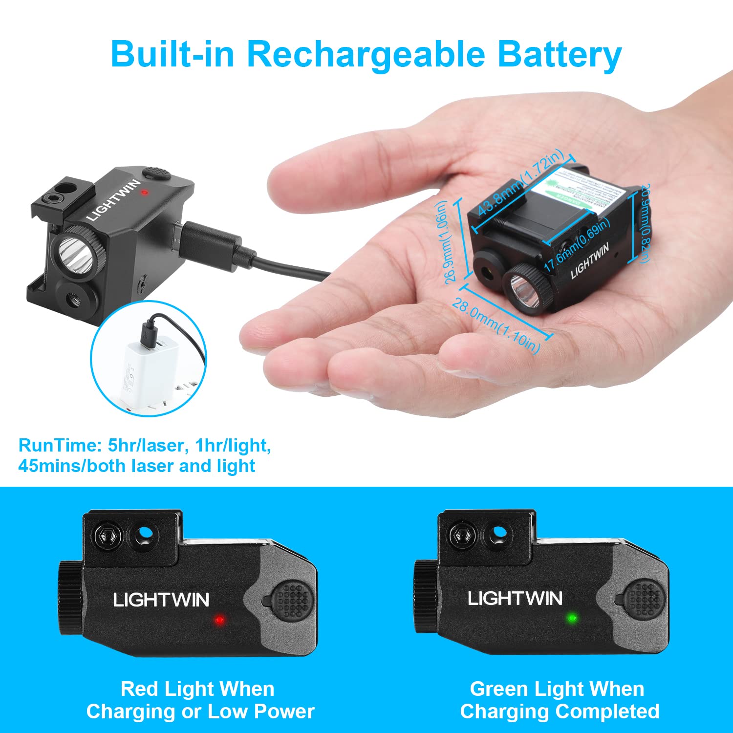 Tactical Green Laser Light Combo 350 Lumens with USB Rechargeable - Pistol Laser Sight & Flashlight for Handguns - Fits Picatinny Rail - Perfect for Home Defense, Hunting & Tactical Training
