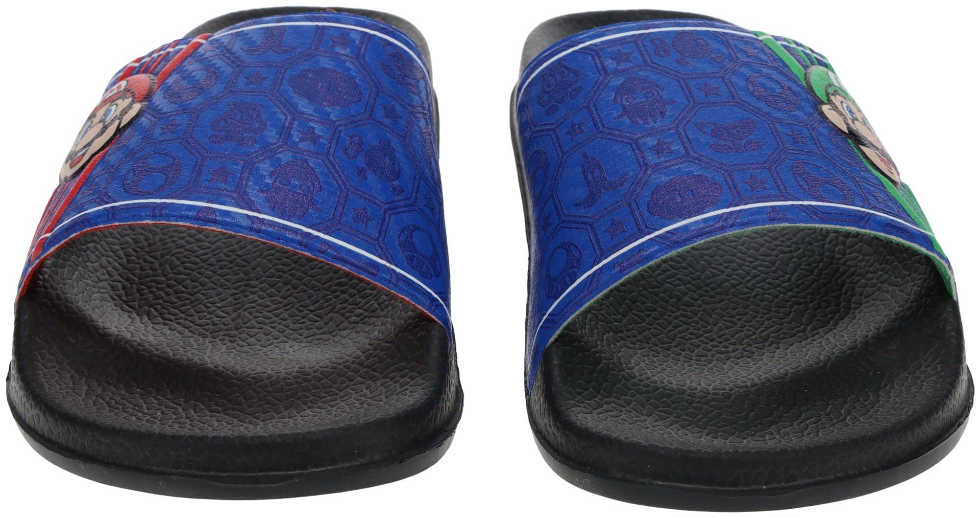 Super Mario & Luigi Mismatch Pool Slide Sandals for Boys - Comfortable Casual Outdoor Water Shoes - Nintendo Themed Sport Slides - Sizes 4 to 12 - Perfect for Swimming, Beach, Pool Parties & Summer Vacations