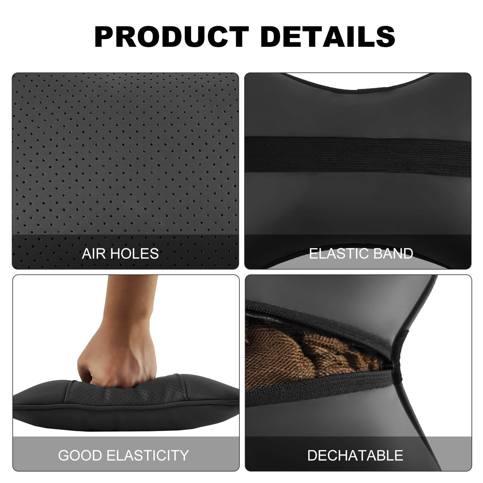 2 Pack Car Neck Pillow - PU Leather Automotive Headrest Pillow for Neck Pain Relief - Universal Car Travel Pillow (Black) - Perfect for Long Road Trips & Commuting Comfort