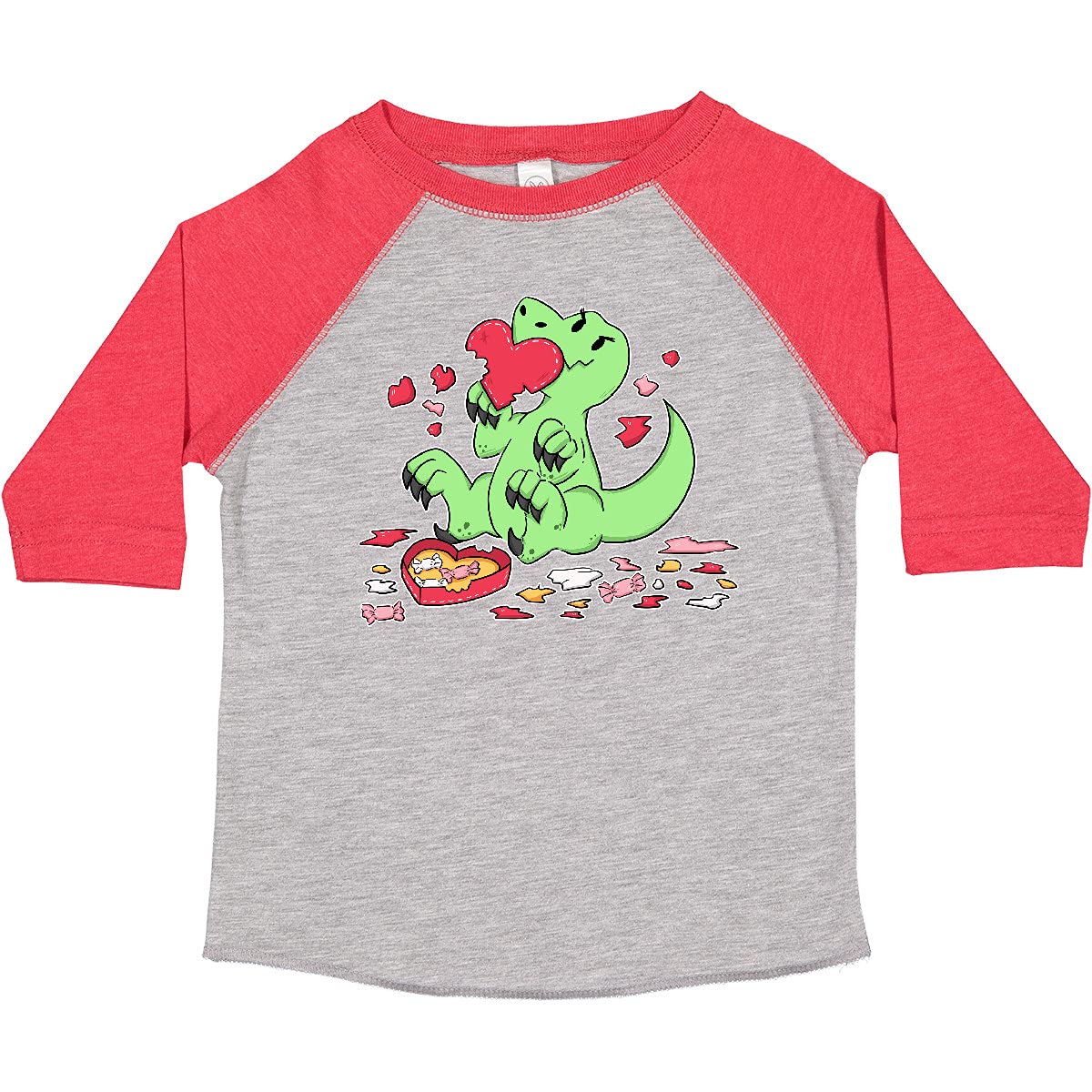 Inktastic Raptor Destroying Heart Chocolate Box Toddler T-Shirt - Cute Dinosaur Graphic Tee for Boys & Girls - Perfect for Birthday Gifts, Playdates & Casual Wear