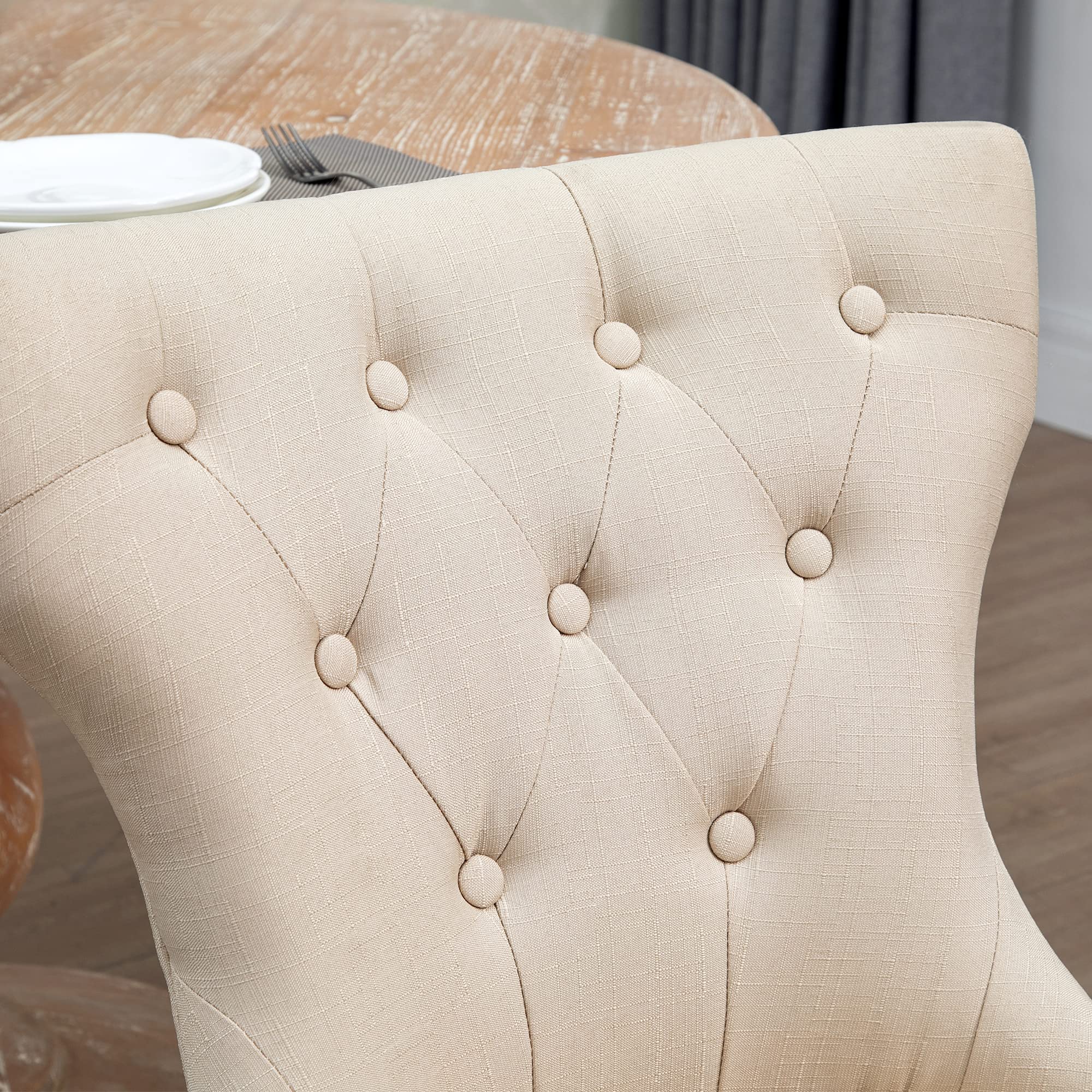 DAGONHIL Fabric Dining Chairs Set of 2 - Tufted Upholstered Solid Wood Accent Chairs with Nail Heads & Buttons for Dining Room & Living Room - Beige - Perfect for Home, Office, and Restaurant Decor