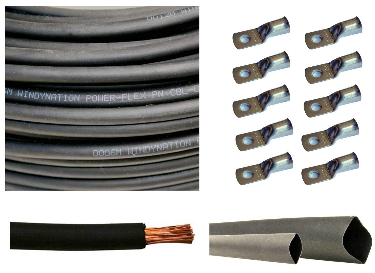WNI 8 AWG 100ft Black Pure Copper Ultra Flexible Battery Welding Cable Kit - Includes 5pcs 5/16