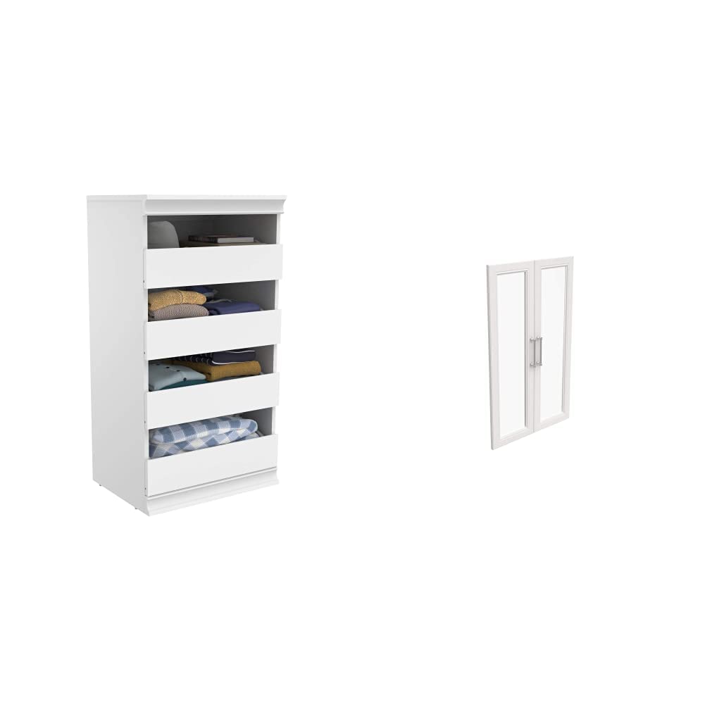 ClosetMaid 4561 4-Drawer Stackable Modular Closet Organizer & 4595 2-Door Glass Storage Kit - White, 34.88