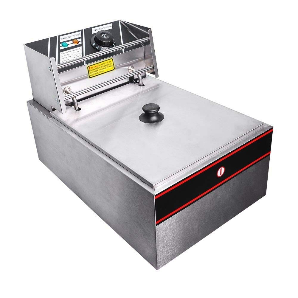 Commercial Single Tank Basket Electric Deep Fryer 2500W 6L Stainless Steel Countertop Restaurant Fryer with Basket Scoop - Perfect for Fast Food Restaurants, Food Trucks & Home Kitchen Cooking