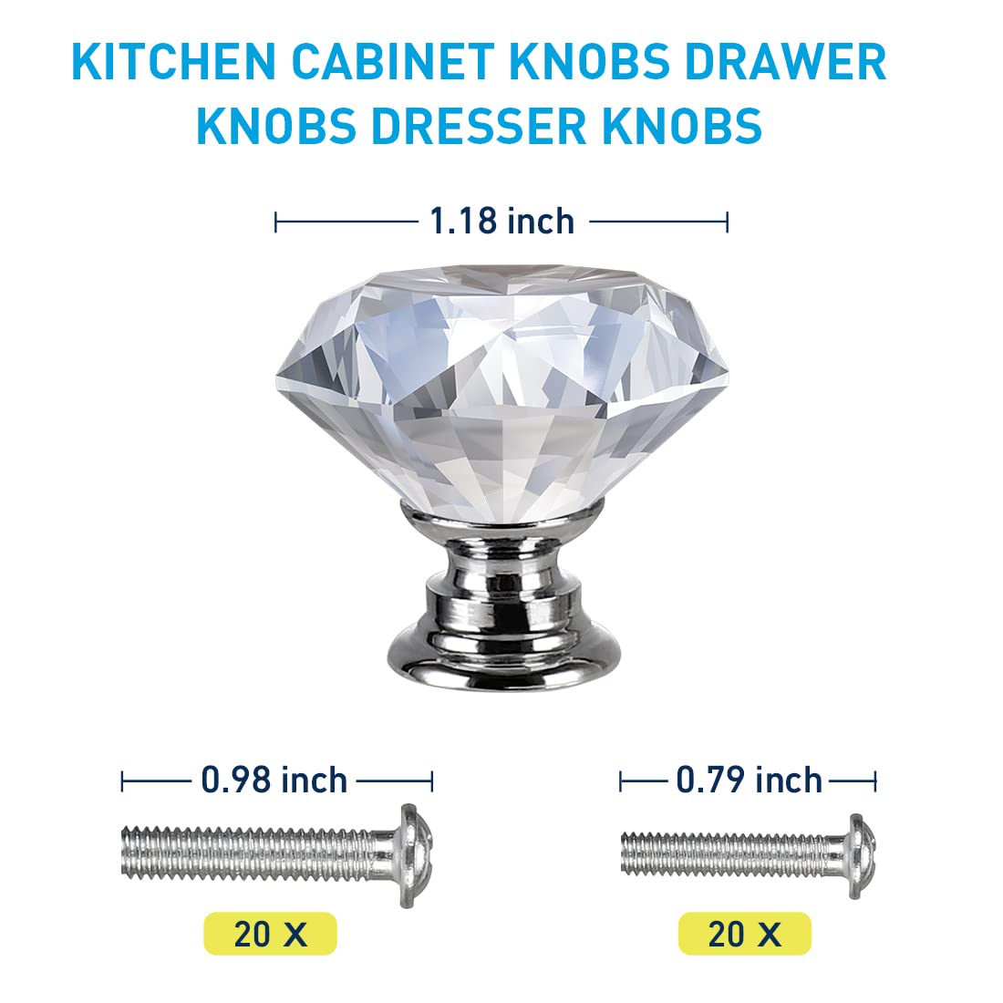 10 Pack Crystal Cabinet Knobs - 30mm Diamond Glass Drawer Pulls for Dresser, Kitchen & Bathroom Cabinets | Elegant Home Decor & Furniture Upgrade
